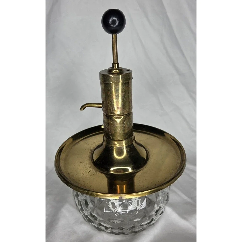 Vintage Park Sherman MCM Brass/Glass Liquor Decanter With Tray & 5 Glasses 1960s